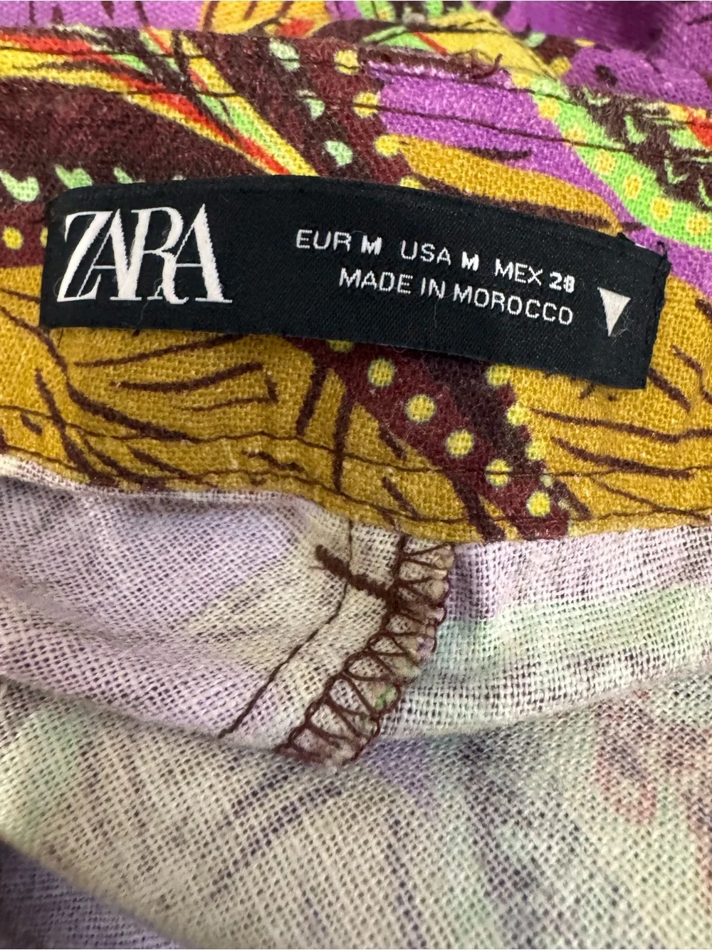 ZARA Multicolor Linen Cropped Pants | Size Medium | Made in Morocco